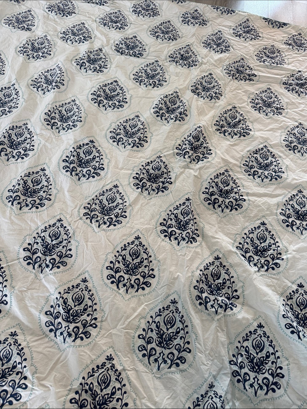 West Elm Queen Duvet Cover Jay Street Block Print Cotton Floral Blue White - Picture 5 of 8